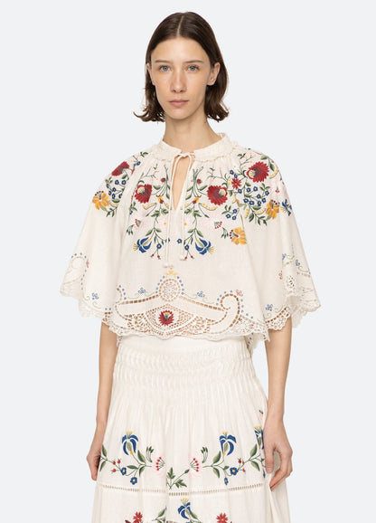 Sea Celia Embroidery Short Sleeve Top in Cream