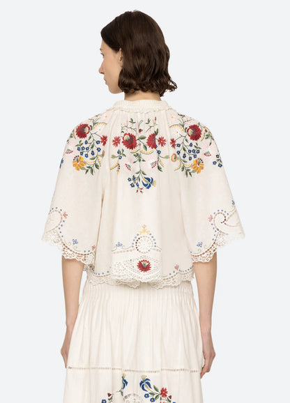 Sea Celia Embroidery Short Sleeve Top in Cream