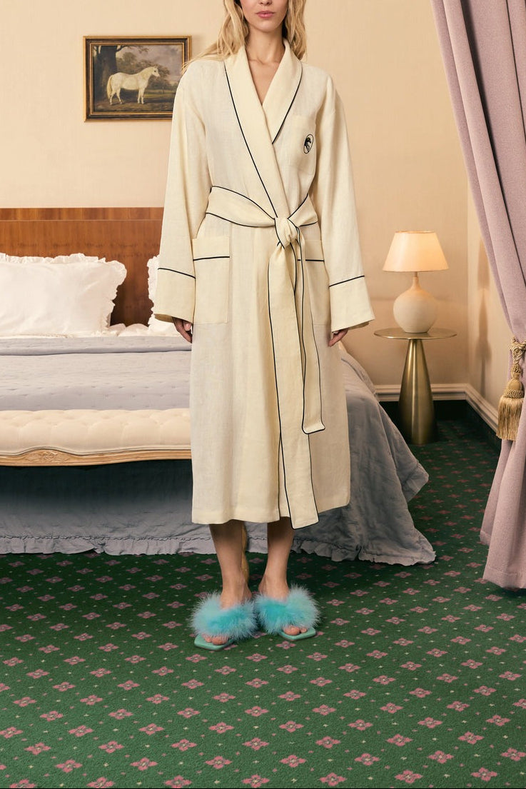 Sleeper Paros Linen Unisex Robe in Milk