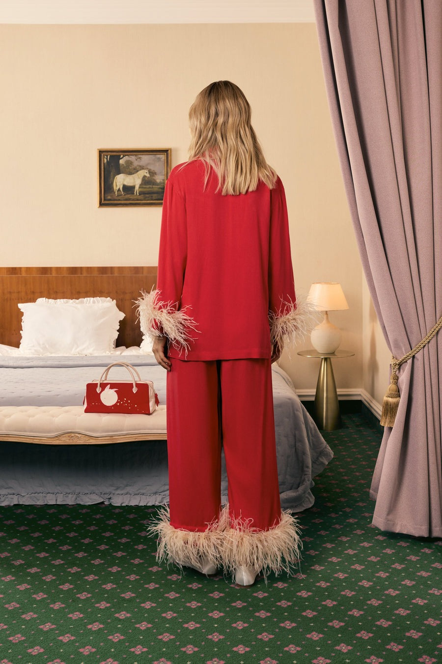 Sleeper Party Pajamas Set w/ Detachable Feathers in Red