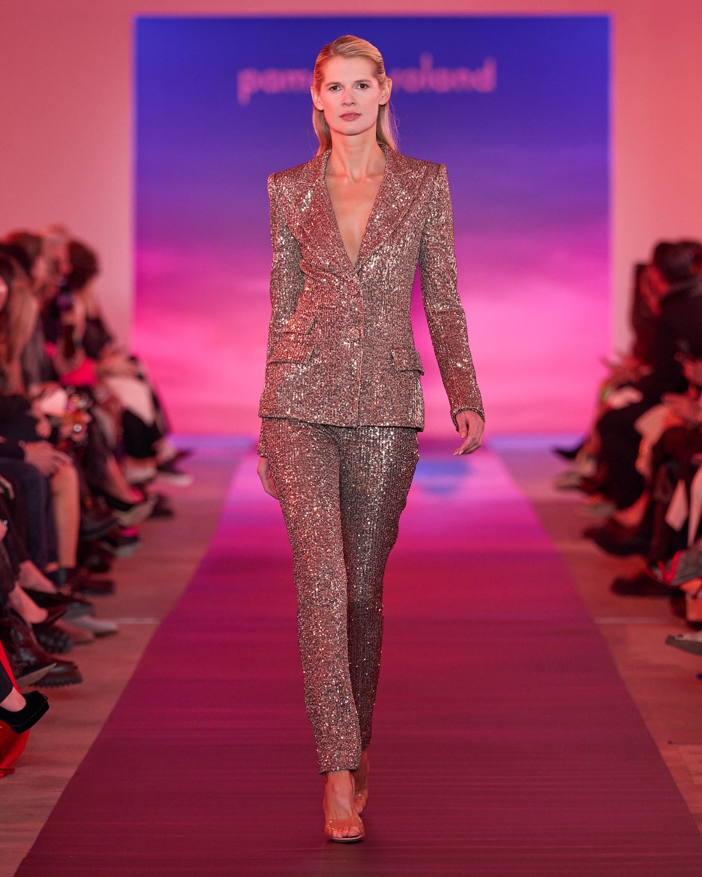 Pamella Roland Stretch Sequin Jacket in Light Bronze