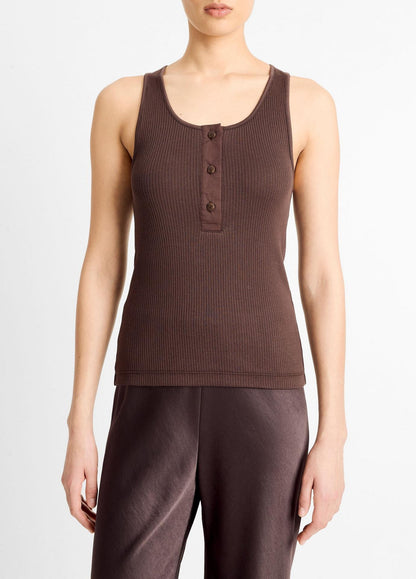 Vince Pima Cotton Henley Tank in Dark Coffee