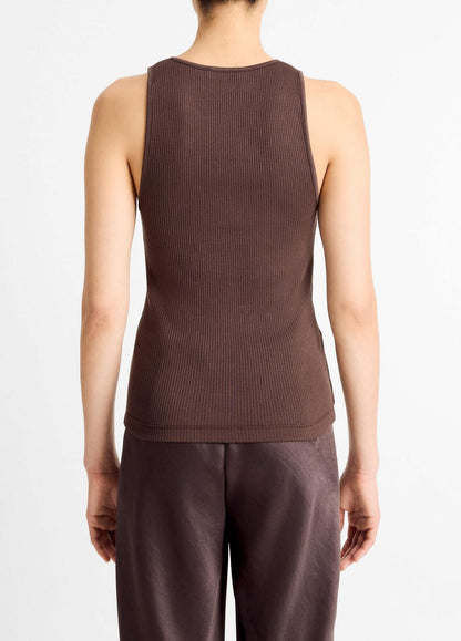 Vince Pima Cotton Henley Tank in Dark Coffee