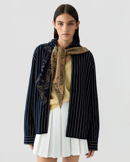 Guest in Residence Pinstripe Work Shirt in Navy/Butter