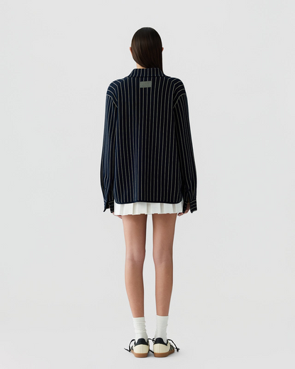 Guest in Residence Pinstripe Work Shirt in Navy/Butter