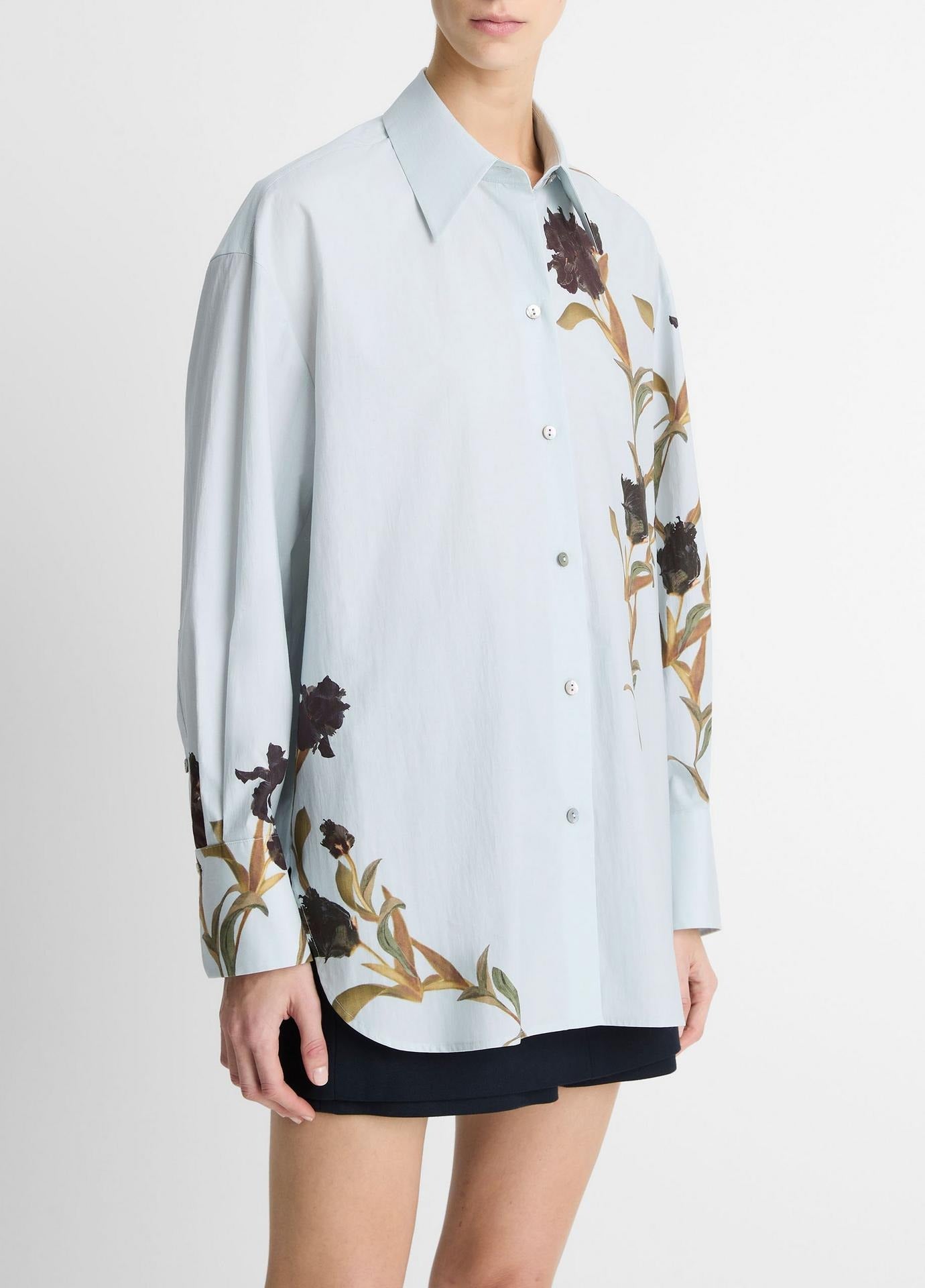Vince Placed Black Iris Button Down Shirt in Salt Glass
