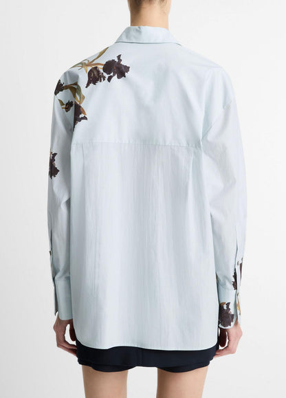Vince Placed Black Iris Button Down Shirt in Salt Glass