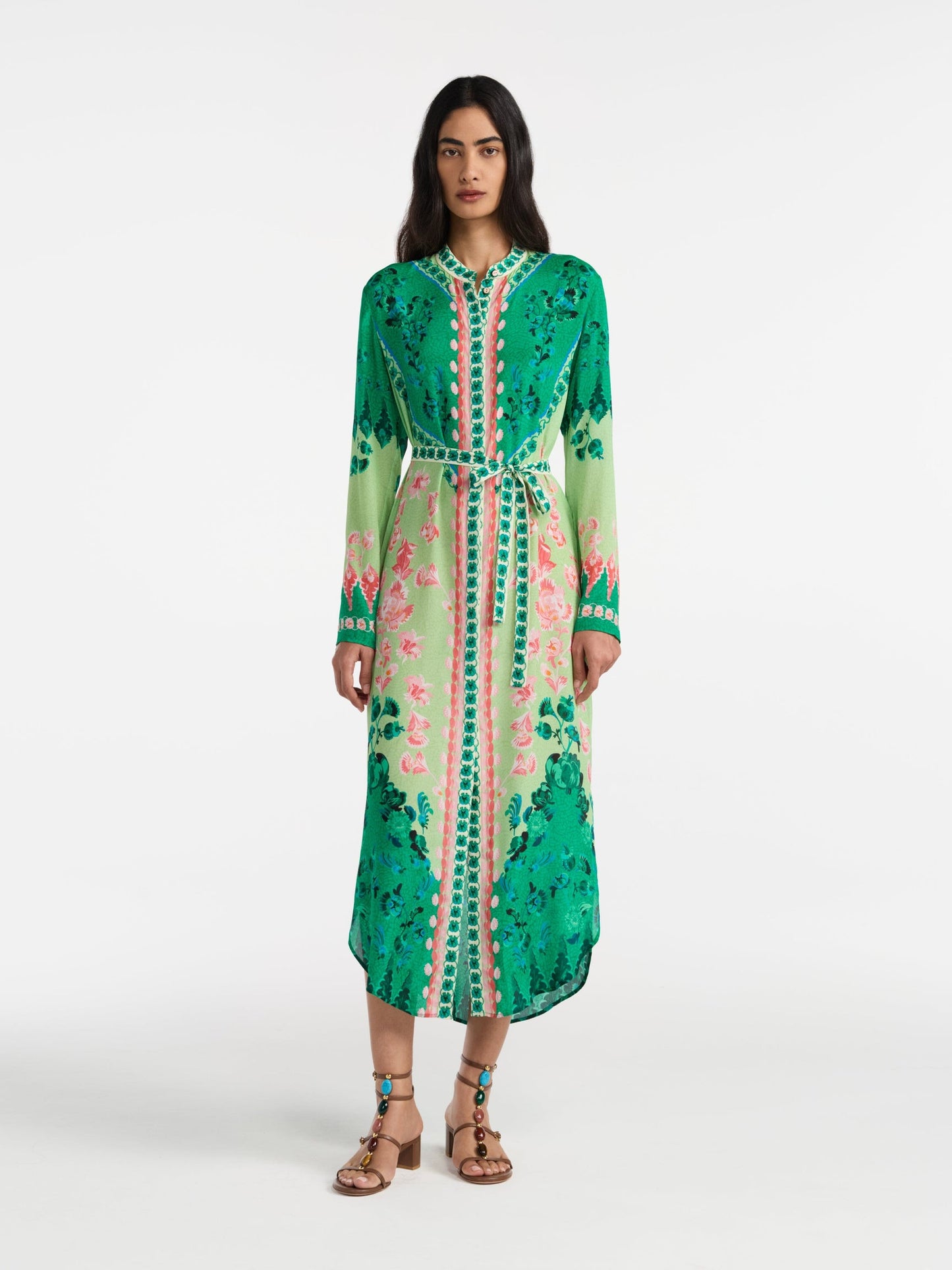 Saloni Molly D Dress in Floral Terrazzo