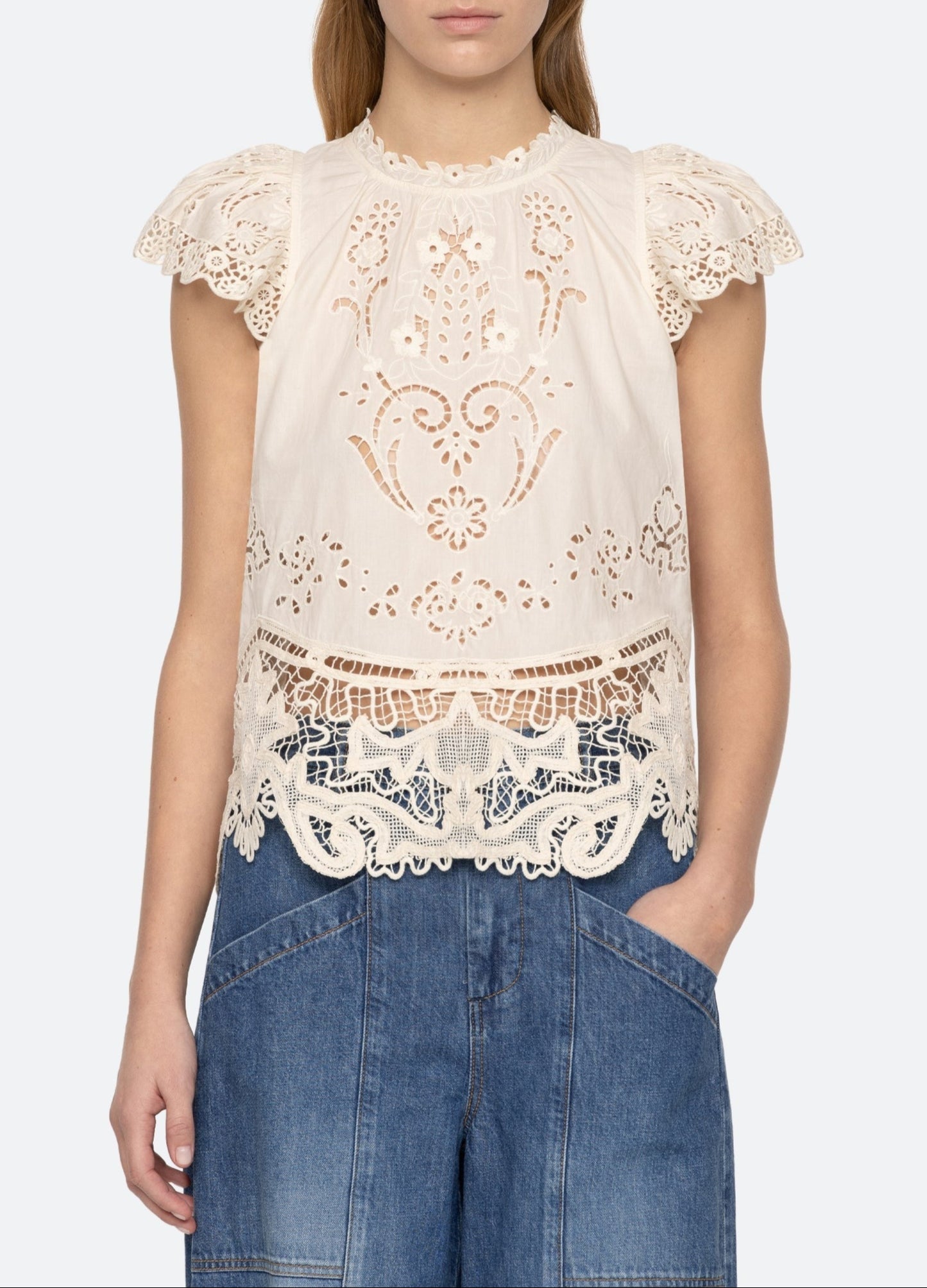 Sea Gianna lace Flutter Sleeve Top (More Colors)