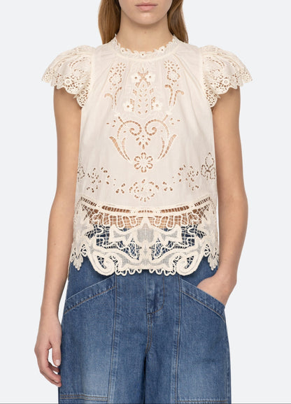Sea Gianna lace Flutter Sleeve Top (More Colors)