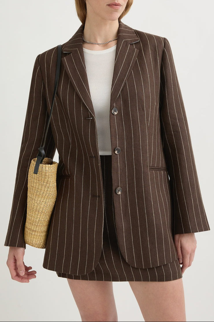 Posse Leon Blazer in Chocolate Cream Pinstripe
