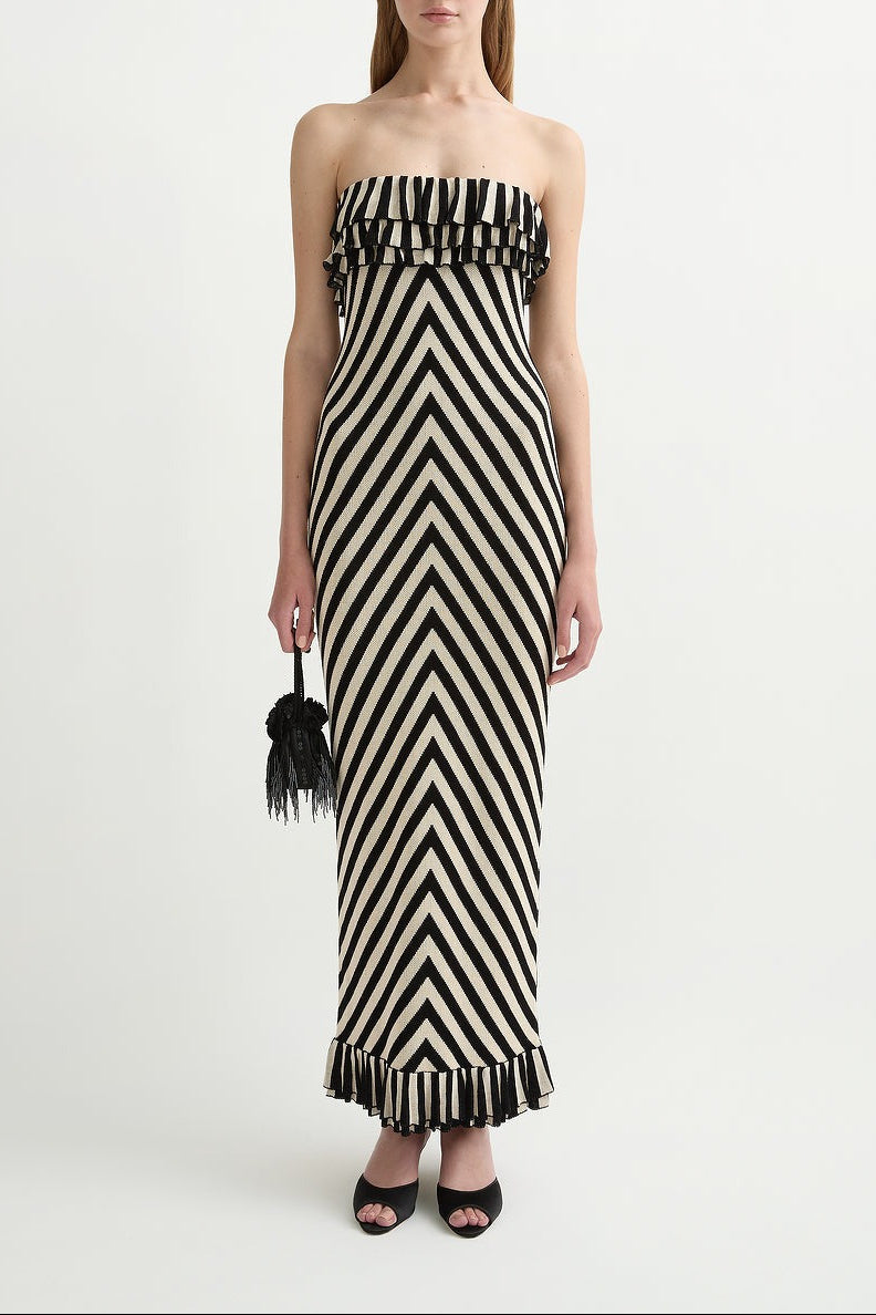 Posse Miles Strapless Dress in Cream & Black