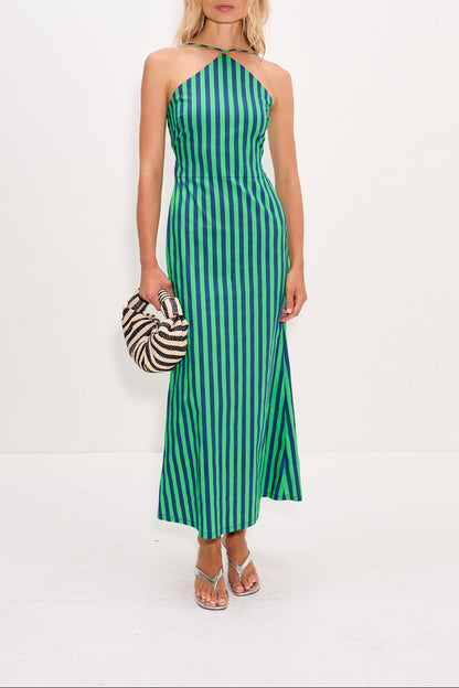 Simon Miller Kit Poplin Dress in Navy/Grass Green