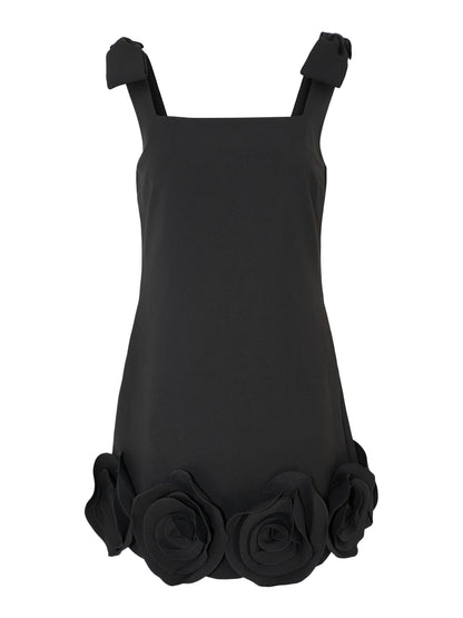 Self-Portrait Crepe 3D Flower Mini Dress in Black
