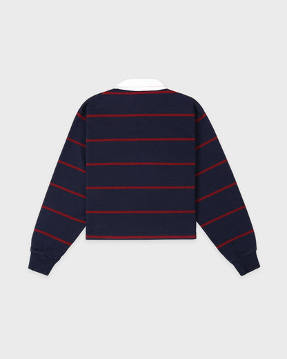 Sporty & Rich Serif Logo Rugby Polo in Dark Navy/White/Merlot