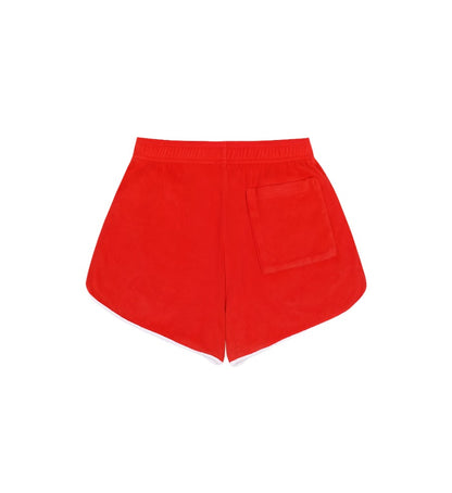 Sporty & Rich Serif Logo Terry Shorts in Bright Red