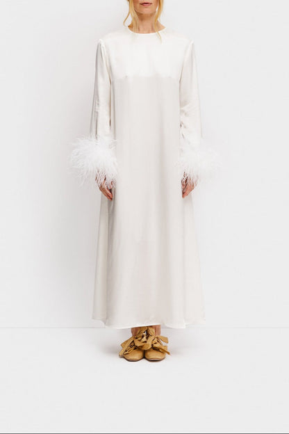 Sleeper Suzi Maxi Dress w/ Detachable Feathers in White