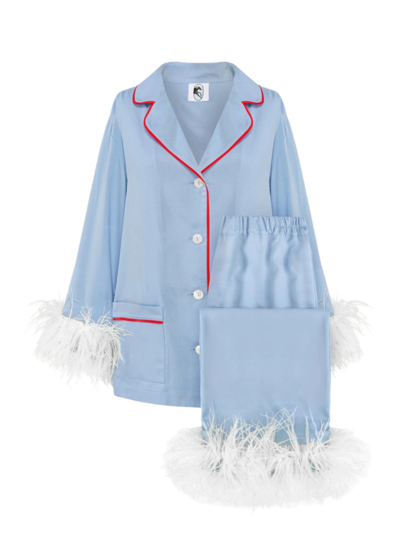 Sleeper Party Pajama Set With Detachable Feathers in Blue