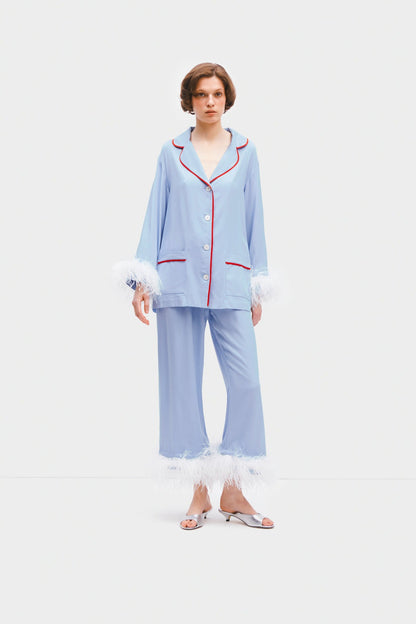 Sleeper Party Pajama Set With Detachable Feathers in Blue
