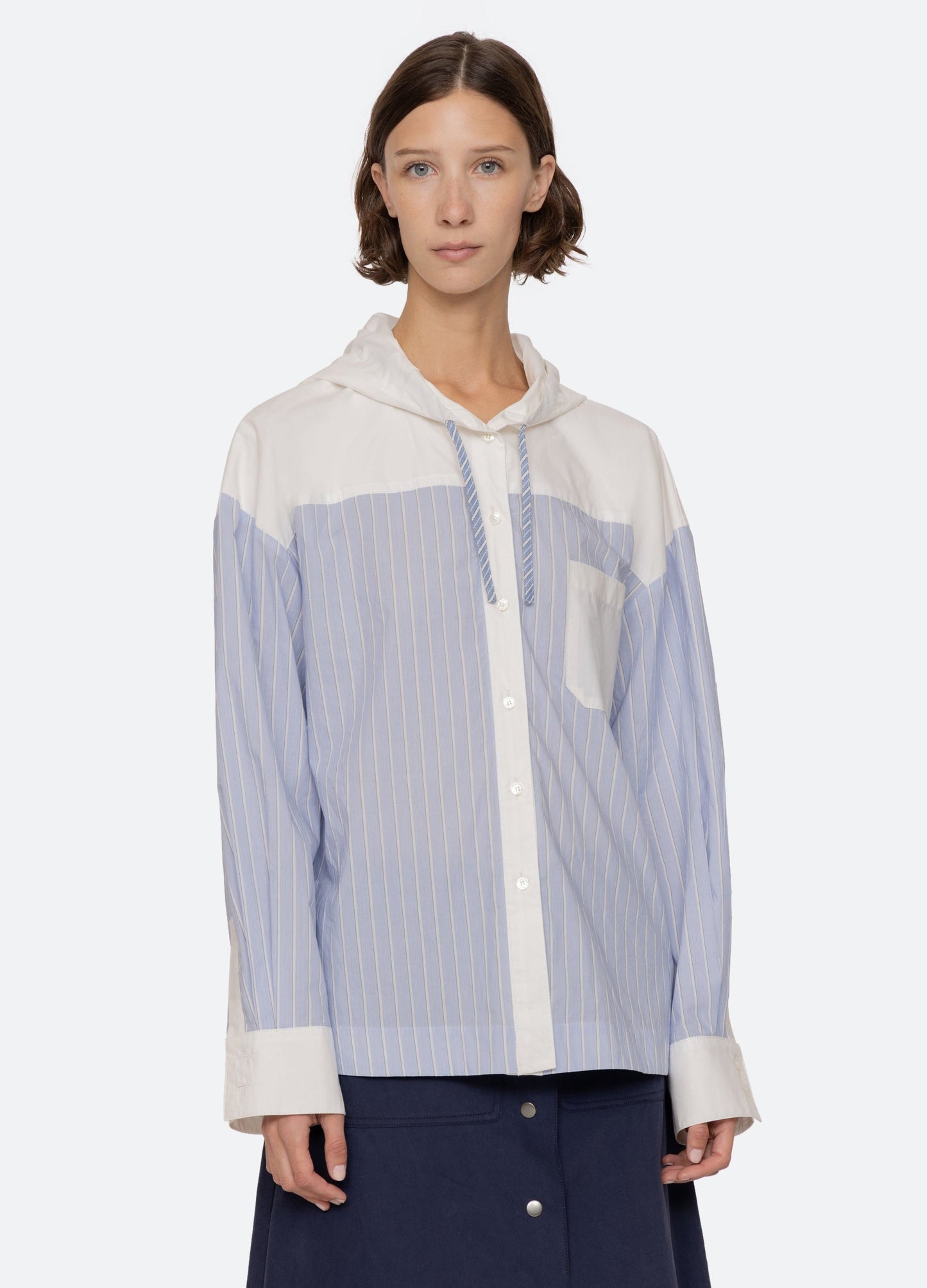 Sea Helmi Striped Shirting Blouse With Hood