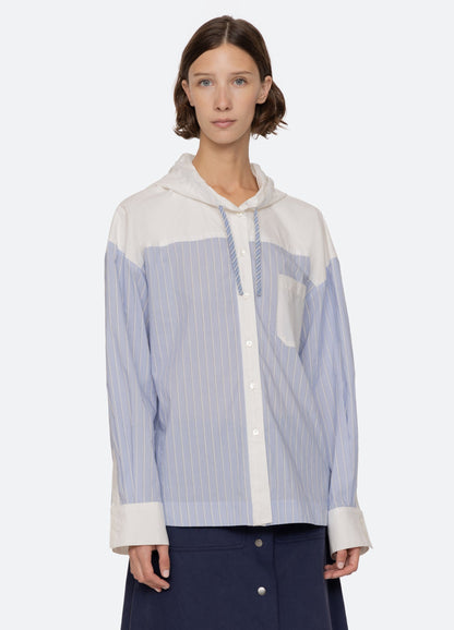 Sea Helmi Striped Shirting Blouse With Hood