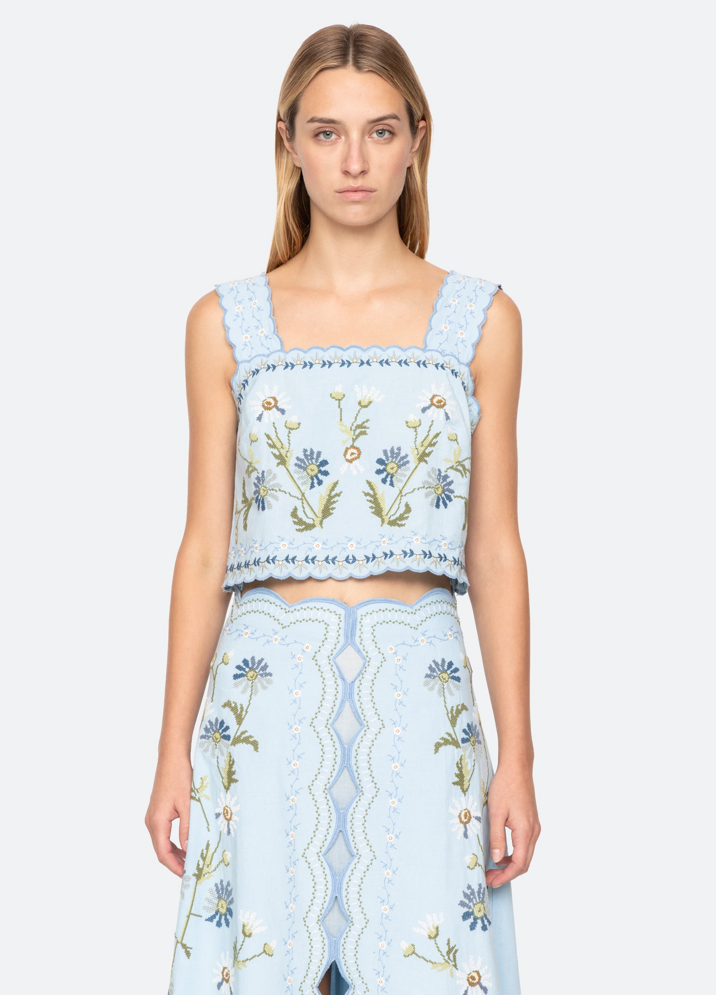 Sea Audra Embroidery Tank Top in Blue