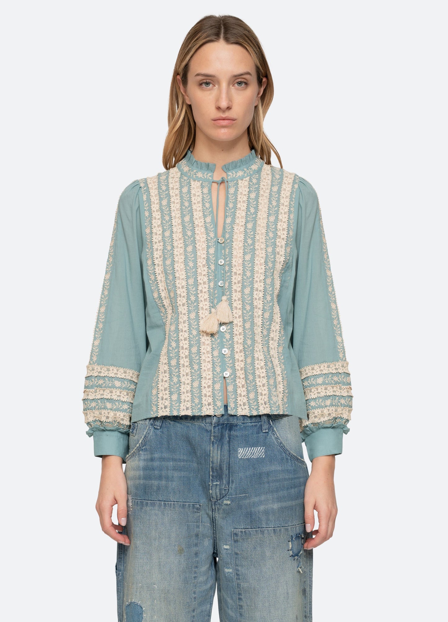 Sea Kirsten Print Long Sleeve Top in Sky