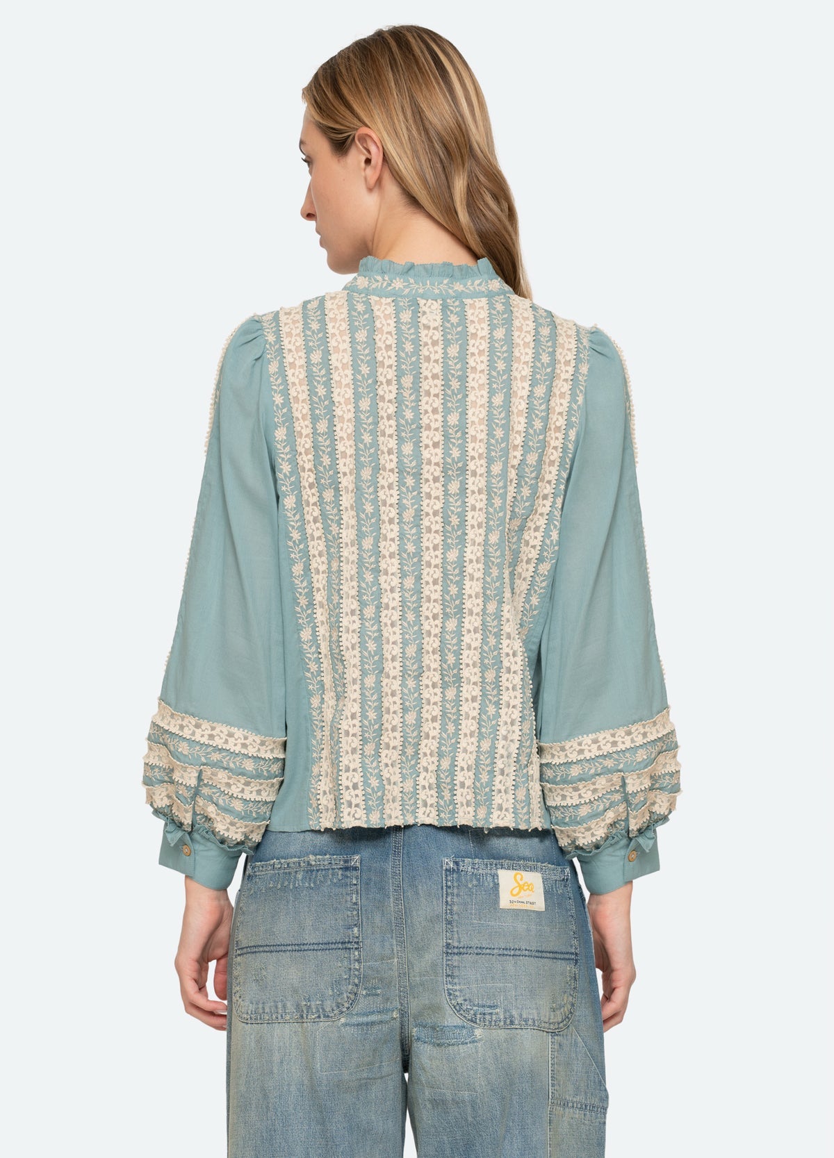 Sea Kirsten Print Long Sleeve Top in Sky