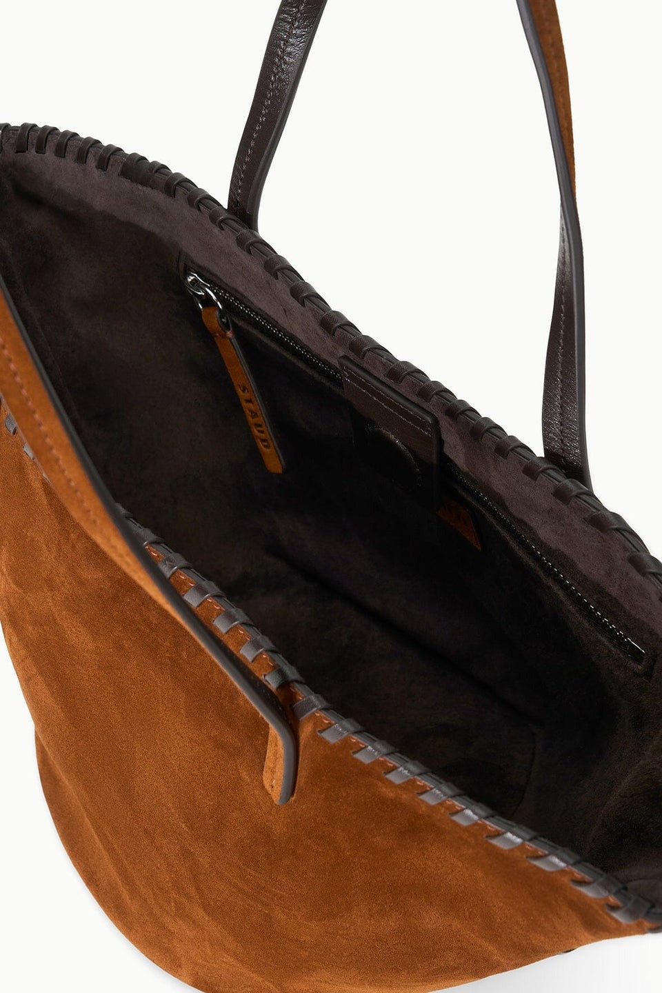 Staud Caro Bucket Bag in Tabac Suede Espresso