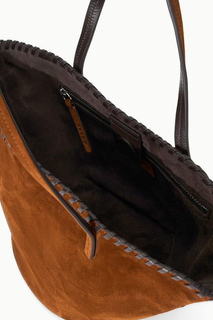 Staud Caro Bucket Bag in Tabac Suede Espresso