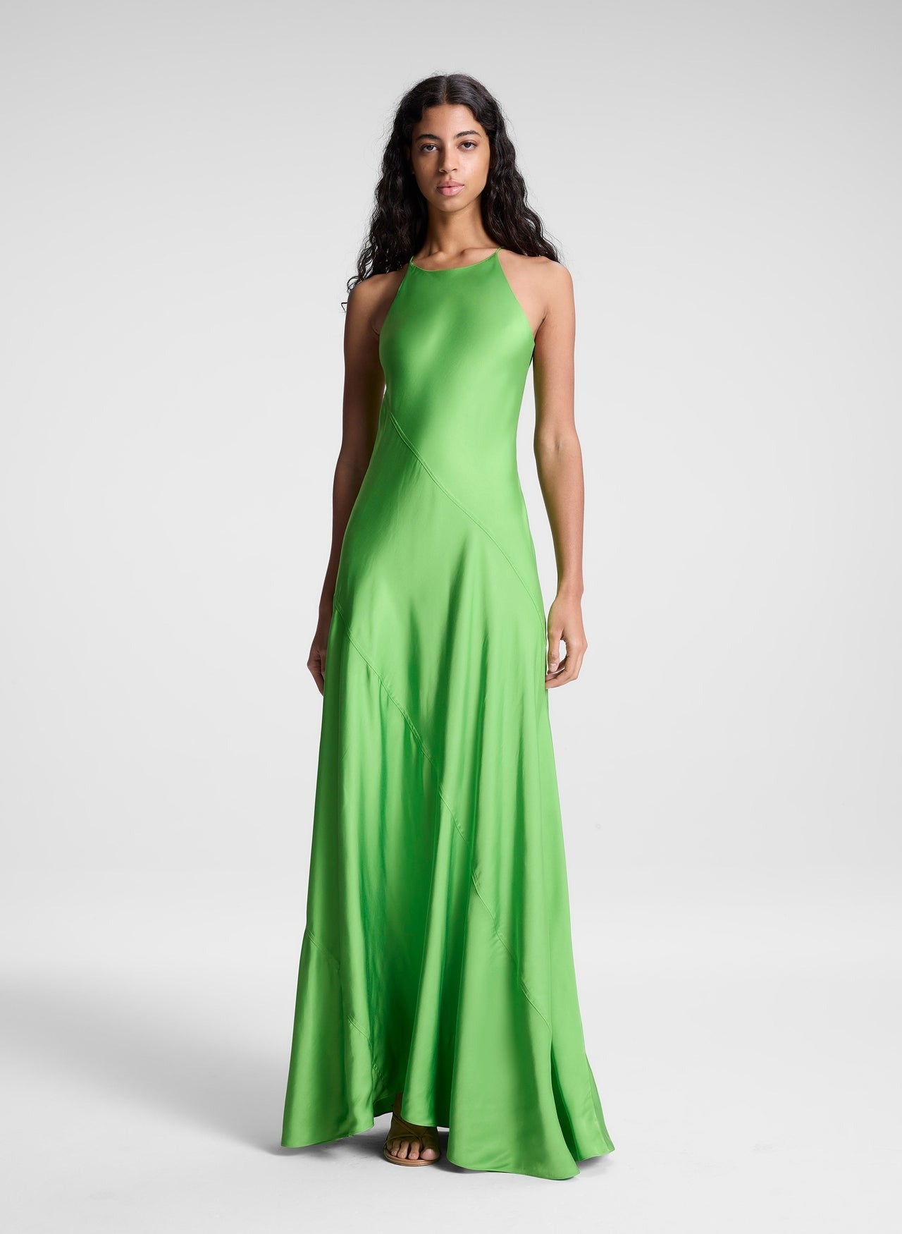 A.L.C. Sybil Satin Maxi Dress in Lily Green
