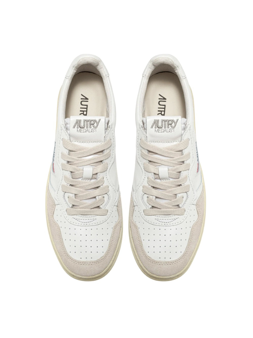 Autry Medalist Suede Sneaker in White Leather/Beige Suede