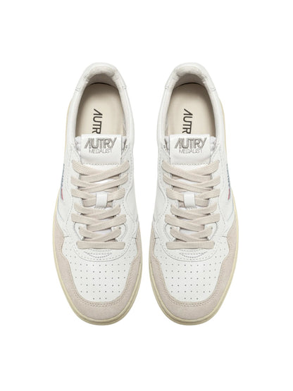 Autry Medalist Suede Sneaker in White Leather/Beige Suede