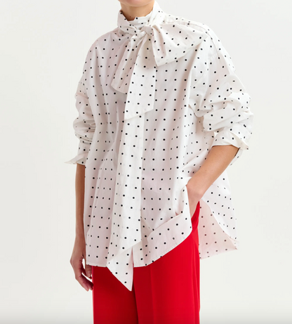 Essentiel Antwerp Imoverit Polkadot Cotton Shirt With Pussy Bow