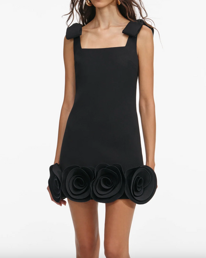 Self-Portrait Crepe 3D Flower Mini Dress in Black