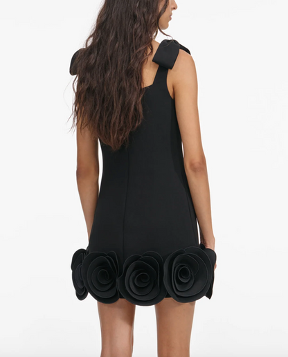 Self-Portrait Crepe 3D Flower Mini Dress in Black