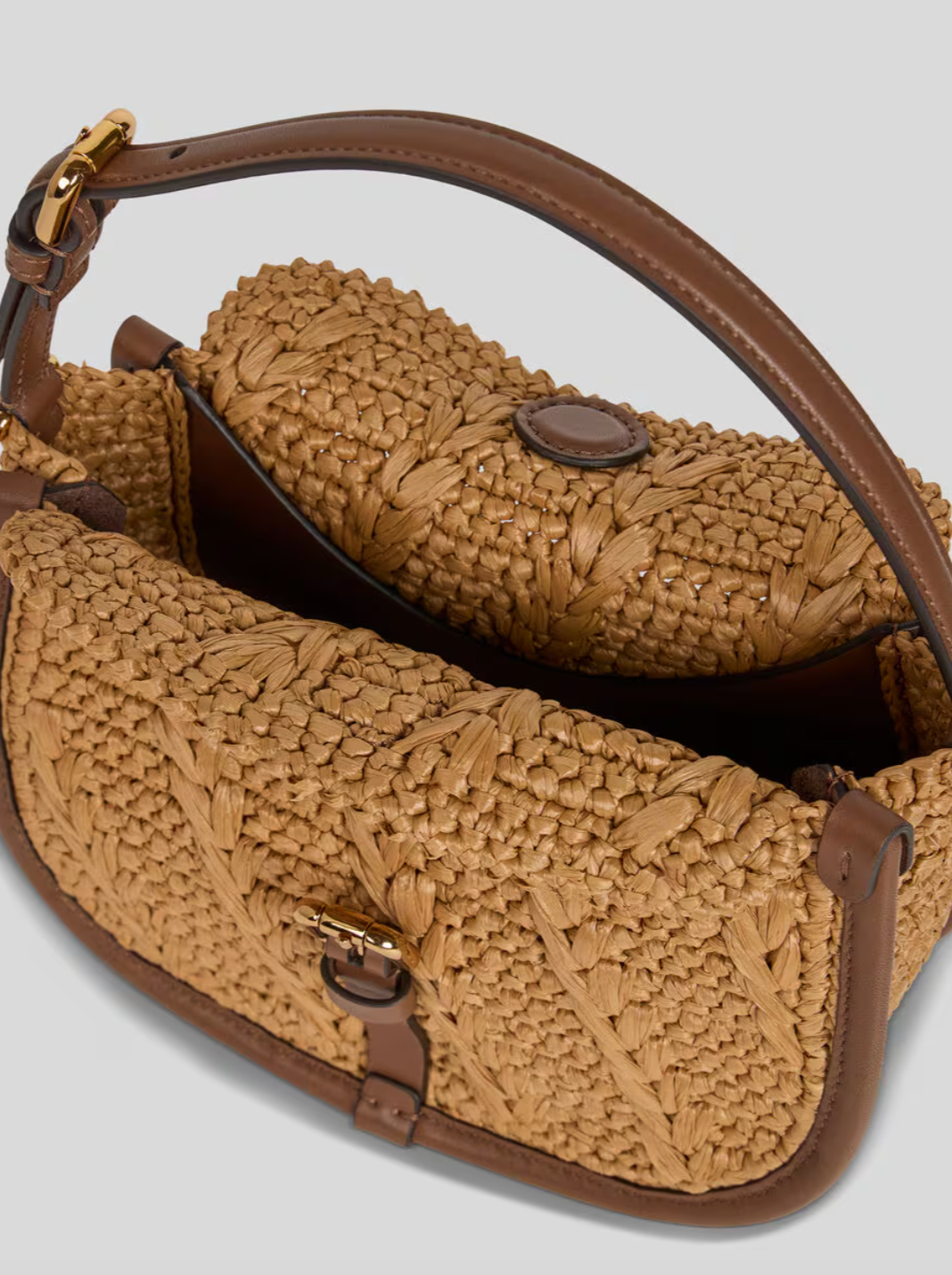 Etro Small Pony Bag in Crotched Raffia in Cammello
