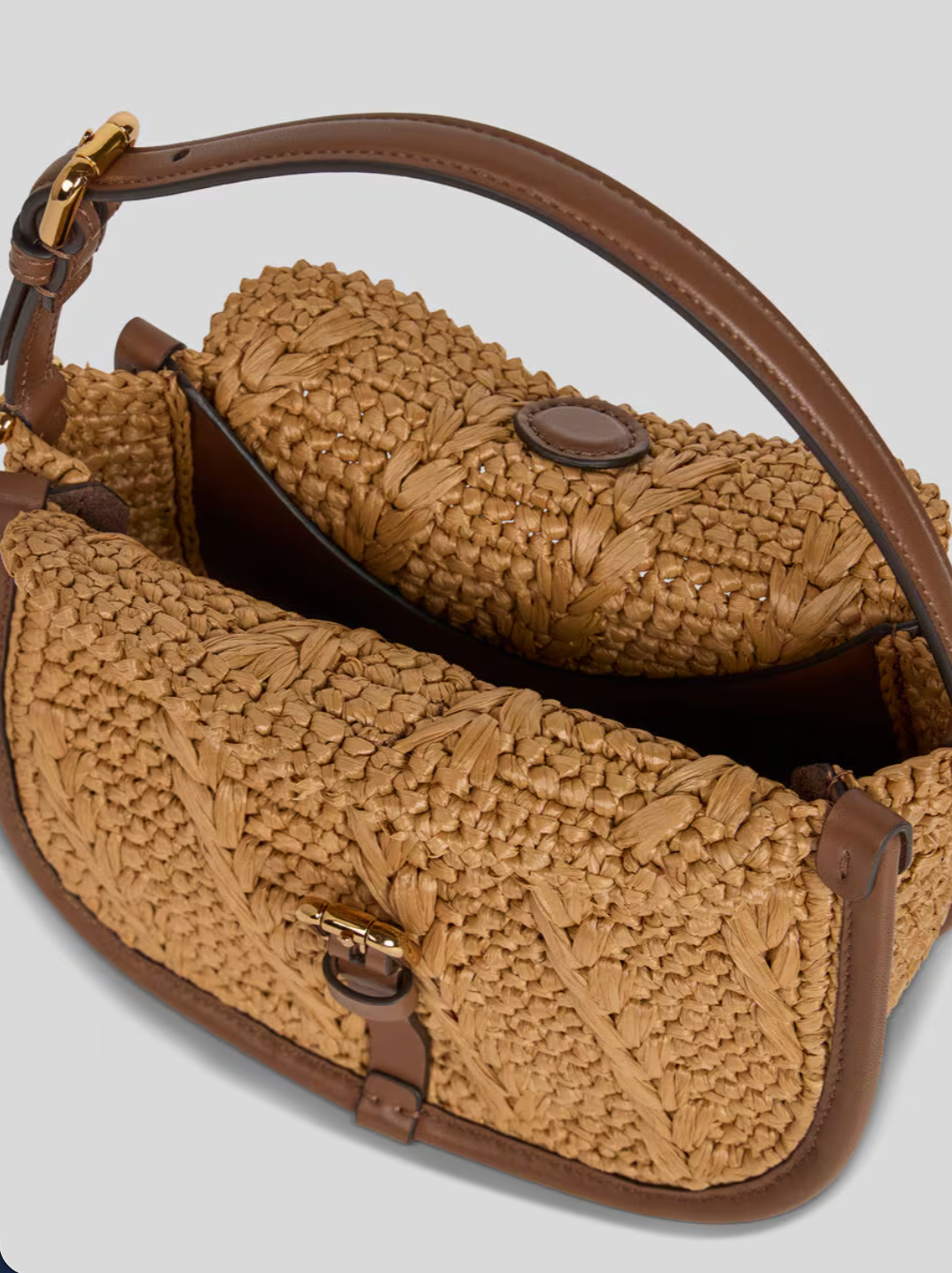 Etro Small Pony Bag in Crotched Raffia in Cammello