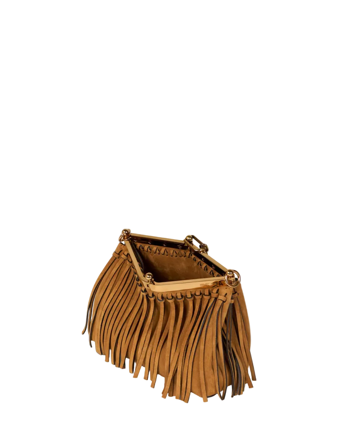 Etro Small Suede Vela Bag With Fringe in Cammello