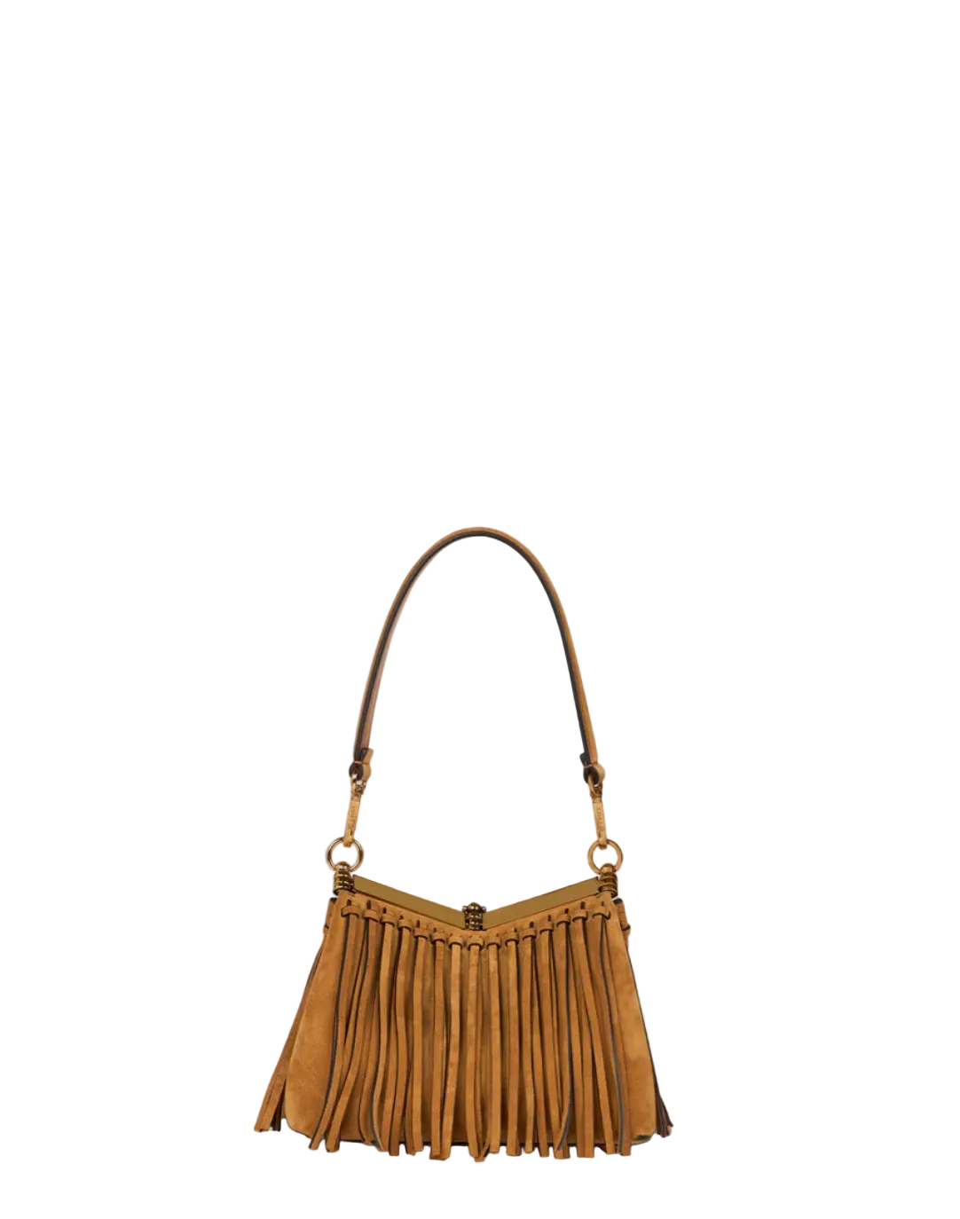 Etro Small Suede Vela Bag With Fringe in Cammello