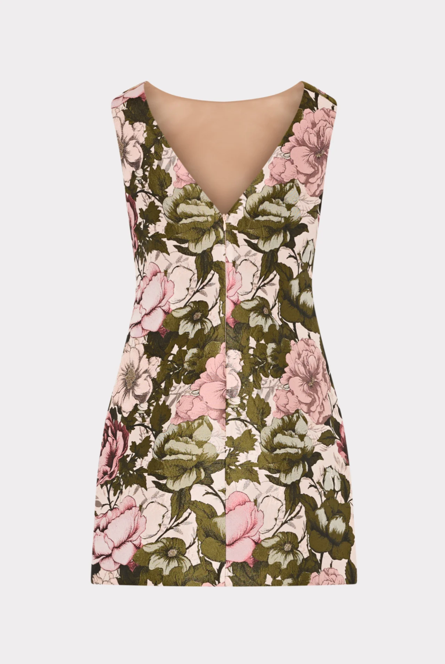 Milly Lane Floral Jacquard Mini Dress in Pink/Green