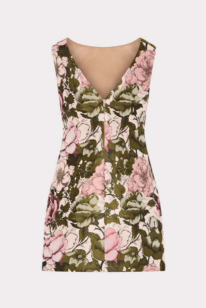Milly Lane Floral Jacquard Mini Dress in Pink/Green