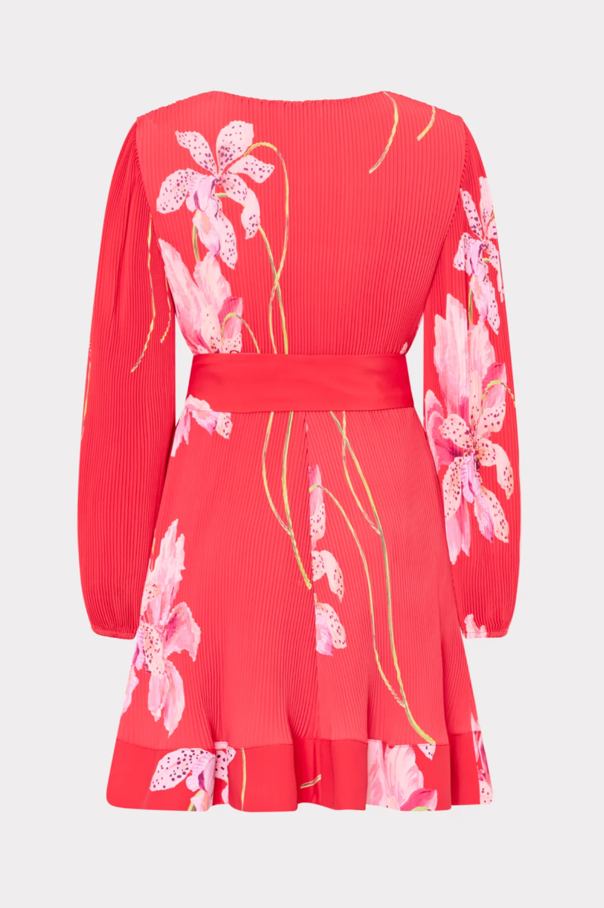 Milly Liv Floral Pleated Mini Dress in Red Multi