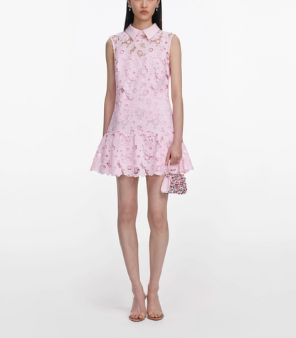 Self-Portrait Lace Collared Mini Dress in Pink