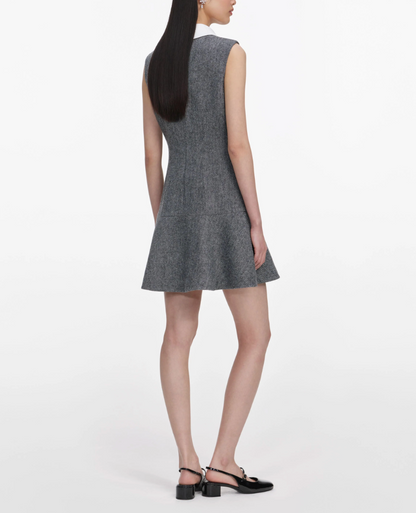 Self-Portrait Herringbone Lace Bib Mini Dress in Grey
