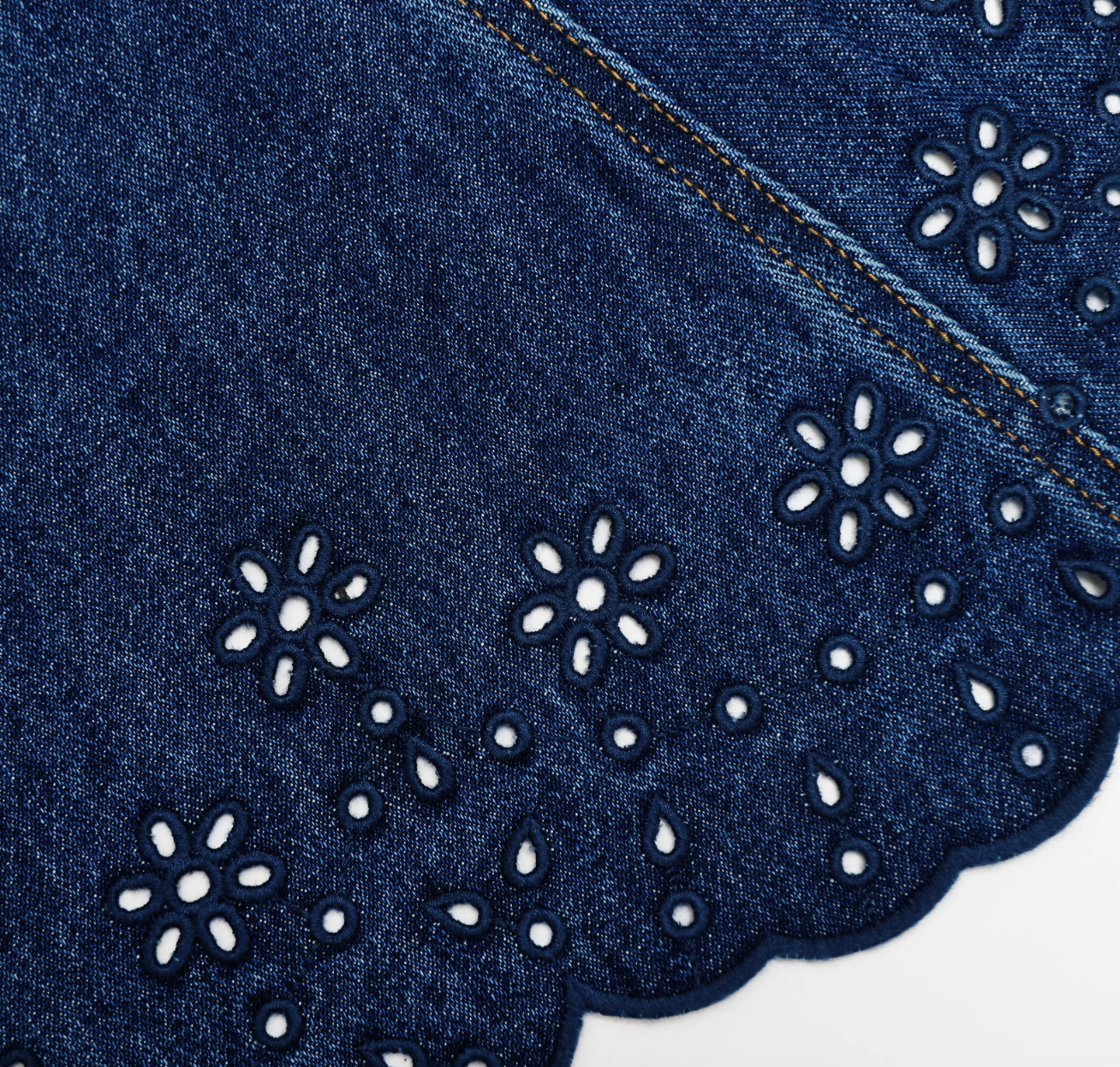 Self-Portrait Denim Broderie Mini Dress in Blue
