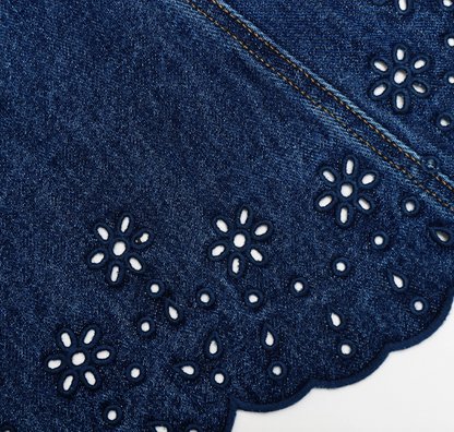 Self-Portrait Denim Broderie Mini Dress in Blue