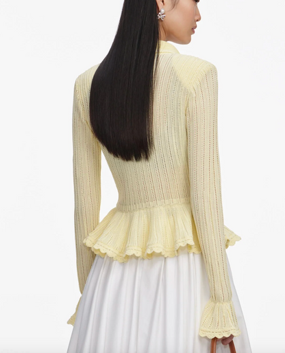 Self-Portrait Pointelle Cardigan in Yellow