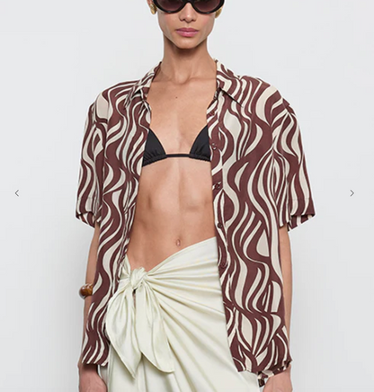 Enza Costa Wave Print Resort Shirt in Wave Print