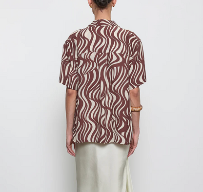 Enza Costa Wave Print Resort Shirt in Wave Print
